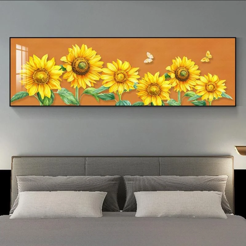向日葵花卉横版挂画卧室床头墙画壁画晶瓷画客厅沙发背景墙装饰画