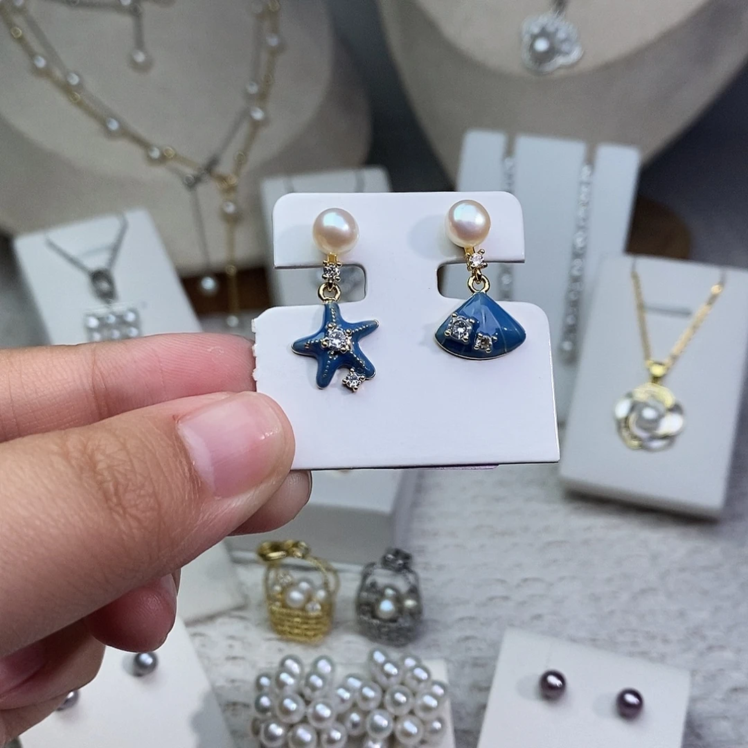 银S925镶嵌淡水珍珠耳饰