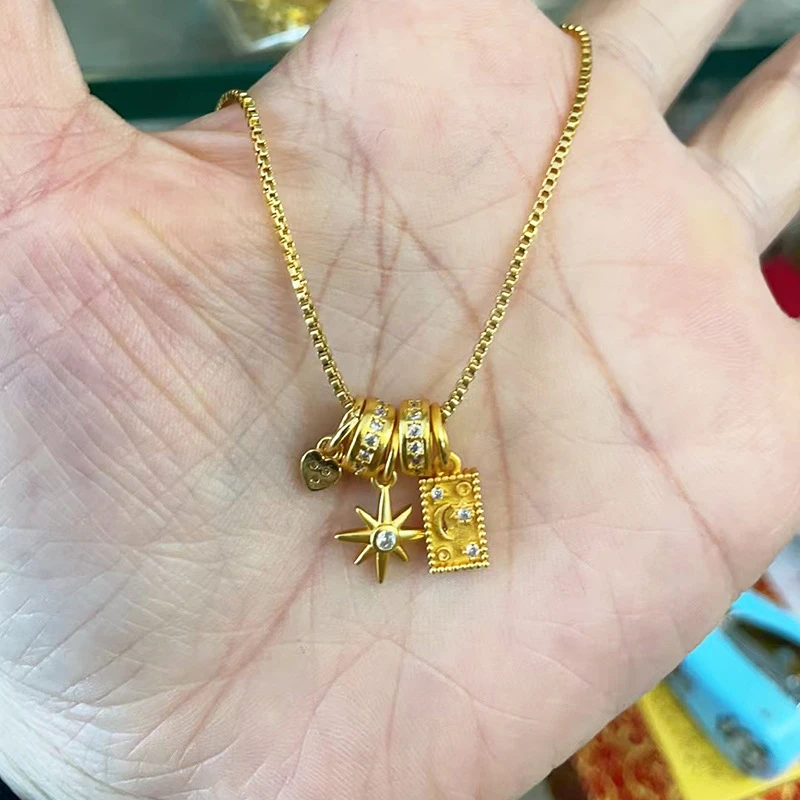 合金吊坠 爆款星月神话项链女星星月亮心形吊坠项链高级感锁骨链