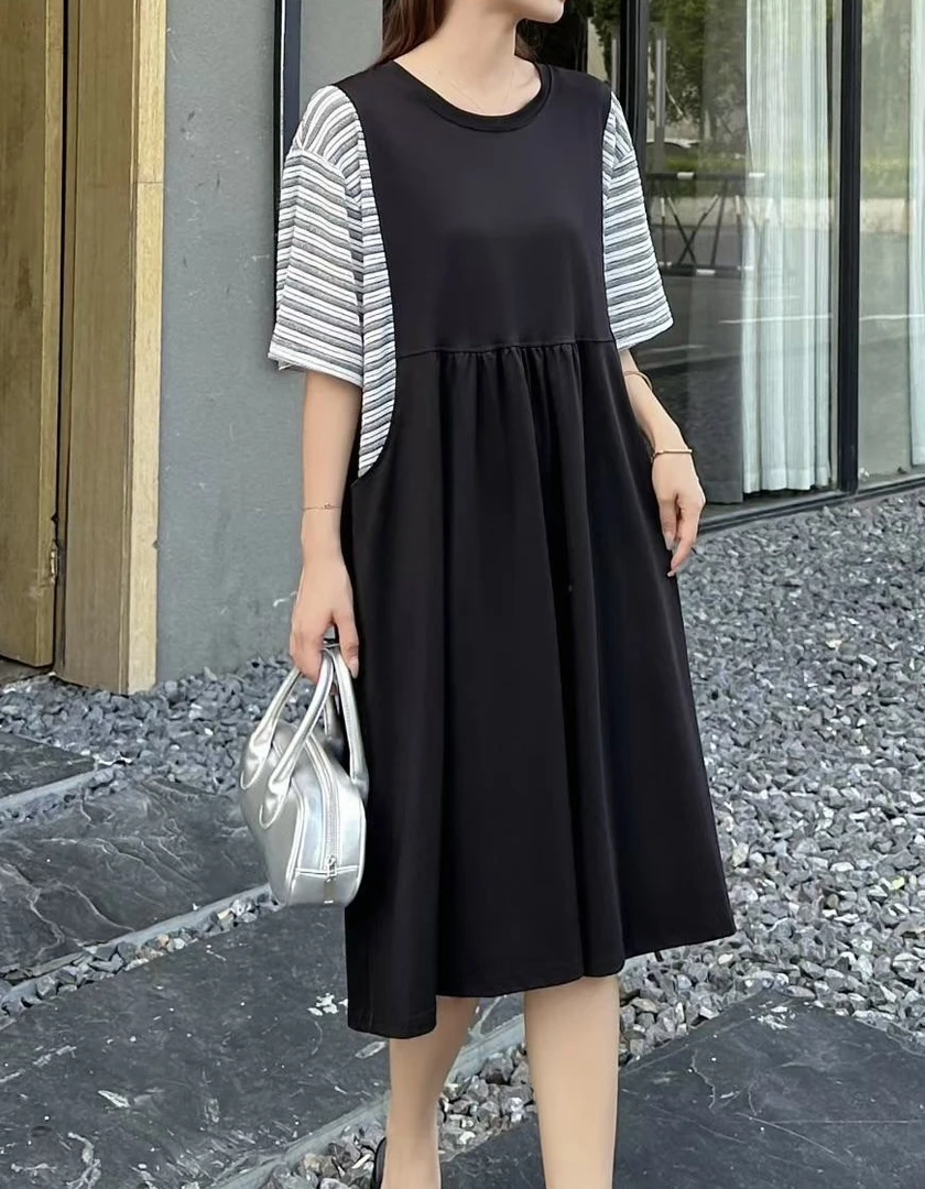 2025夏季女宽松遮肚显瘦气质减龄中长连衣裙