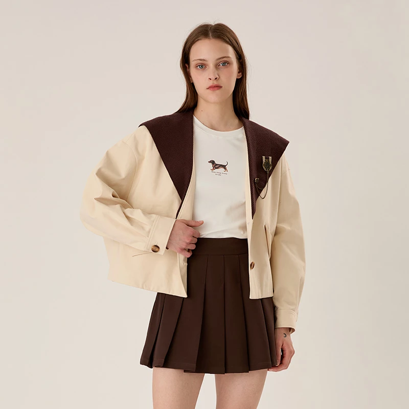 【银泰百货OH】PIT复古撞色拼接风衣外套女休闲宽松Z08A535530