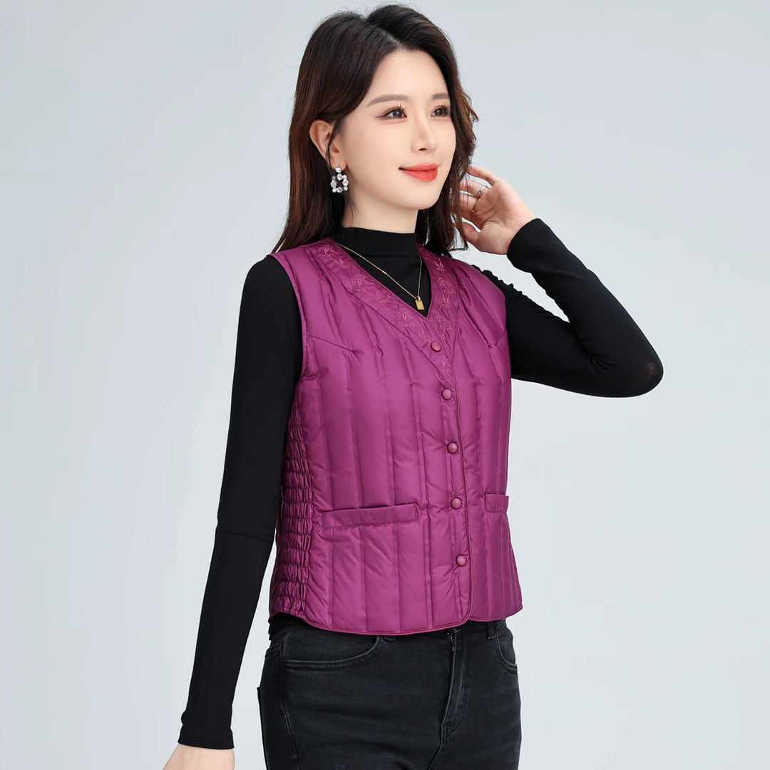 秋冬羽绒马夹女内穿坎肩中老年贴身鸭绒妈妈背心加大奶奶保暖马夹