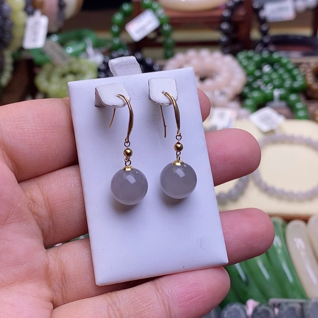 和田玉冰烟紫高冰老矿料仙紫金镶耳环10m未镶嵌