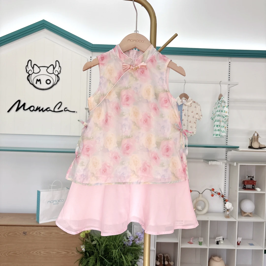 MOMOCO女童夏季儿童新中式彩色仙气无袖拼接连衣裙77630470275