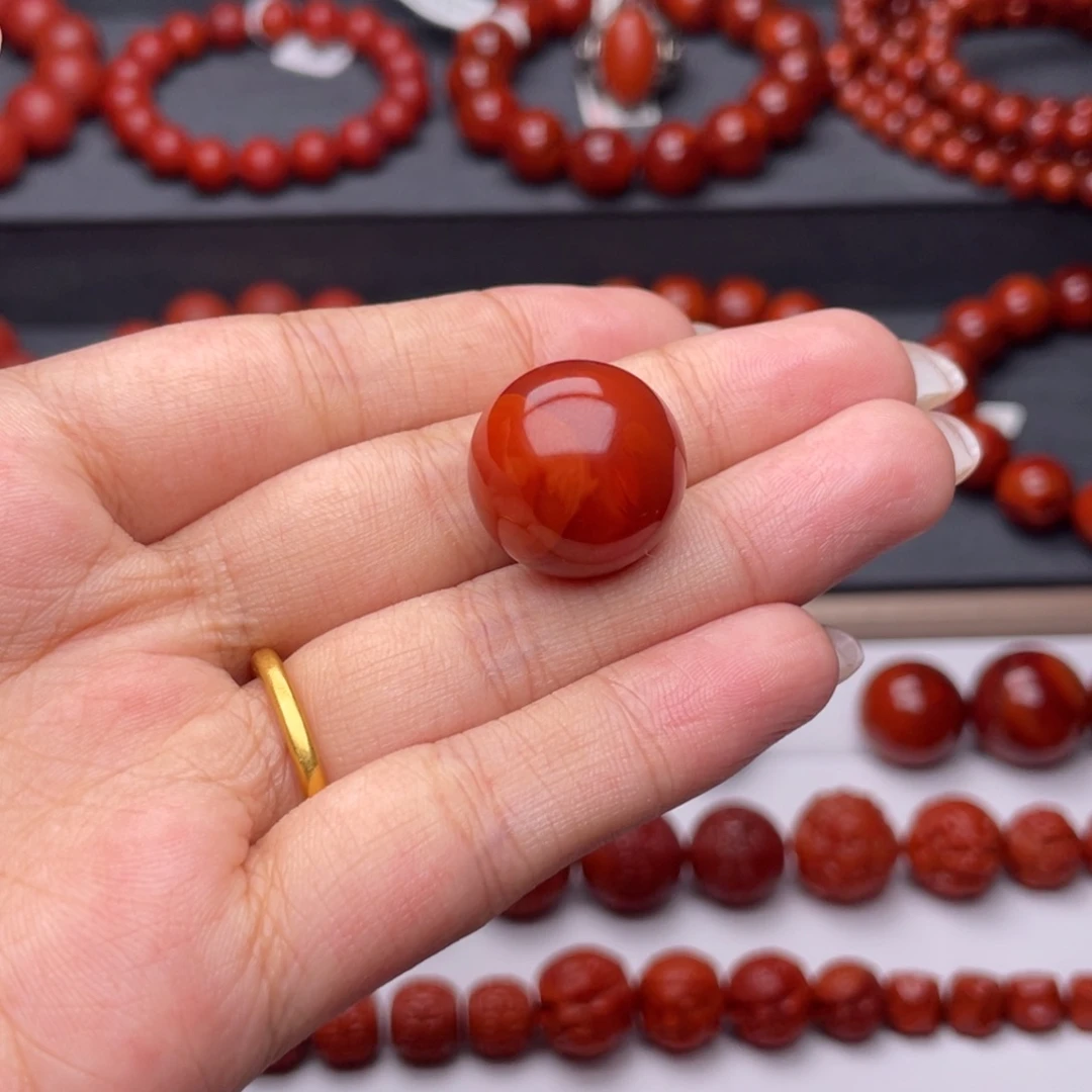 思***莲南红玛瑙未镶嵌手串Y18.5mm满肉牛血火焰单珠