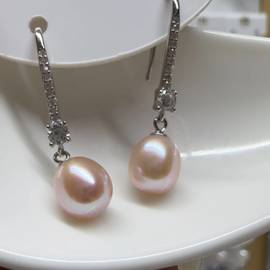 银S925镶嵌淡水珍珠耳饰