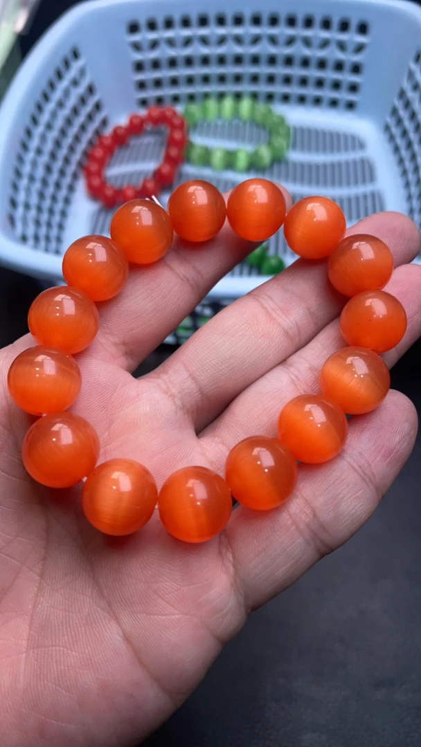 B156   14 橙红金太阳猫眼手串