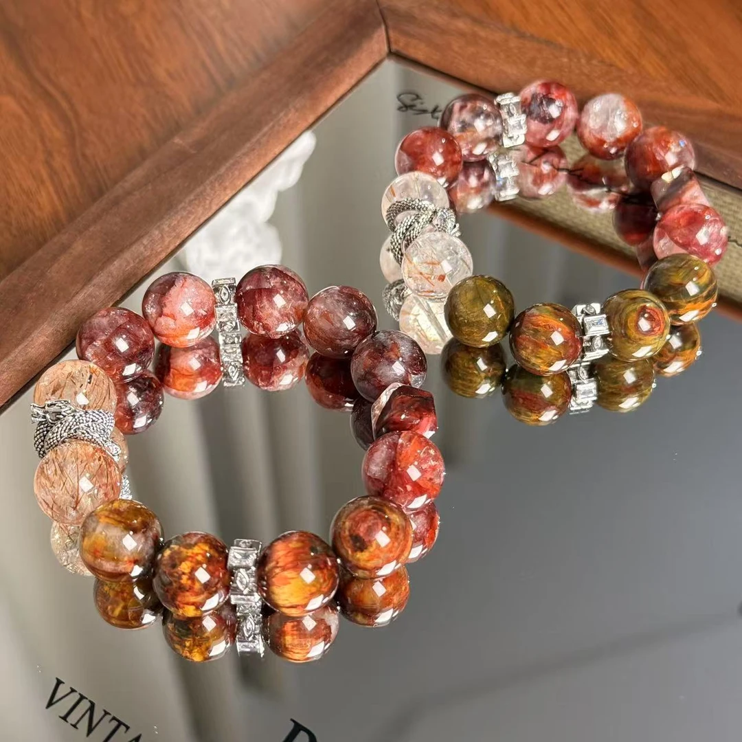 红胶花彼得石黑金超七水晶手串手链 颜色微差多样性发其一ZF336