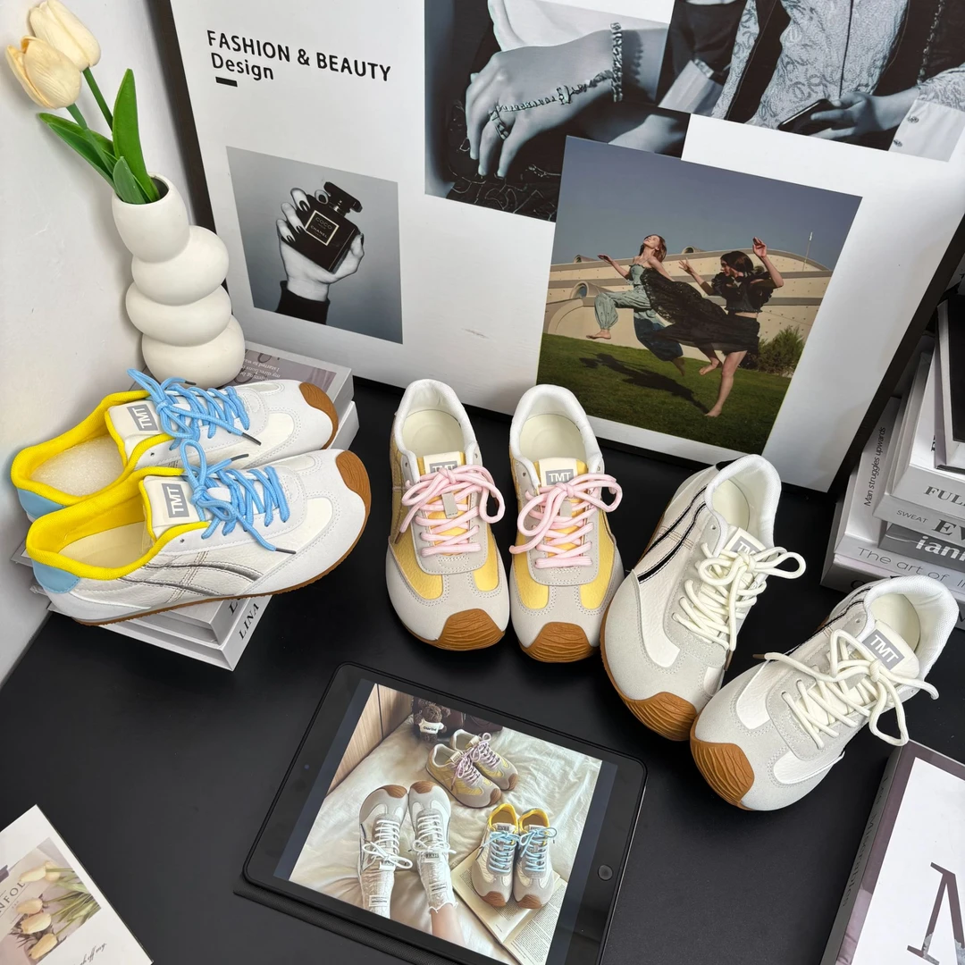 韩版百搭德训鞋女2025复古系带休闲拼色平底阿甘鞋软底潮鞋时尚