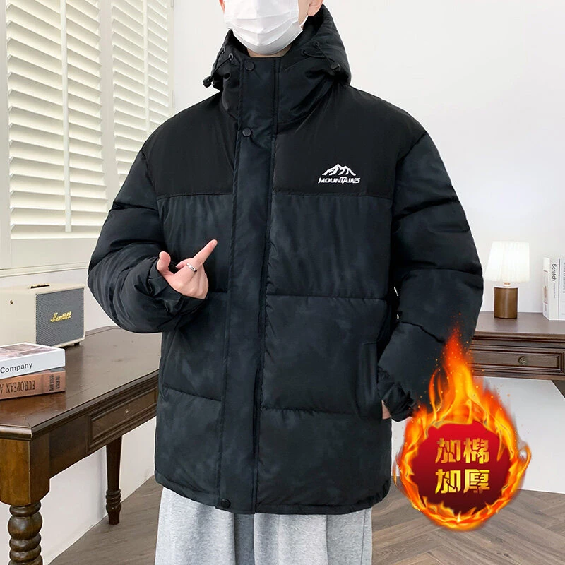 2025冬季新款时尚休闲百搭加绒男士保暖棉衣商务短款夹克棉服外套