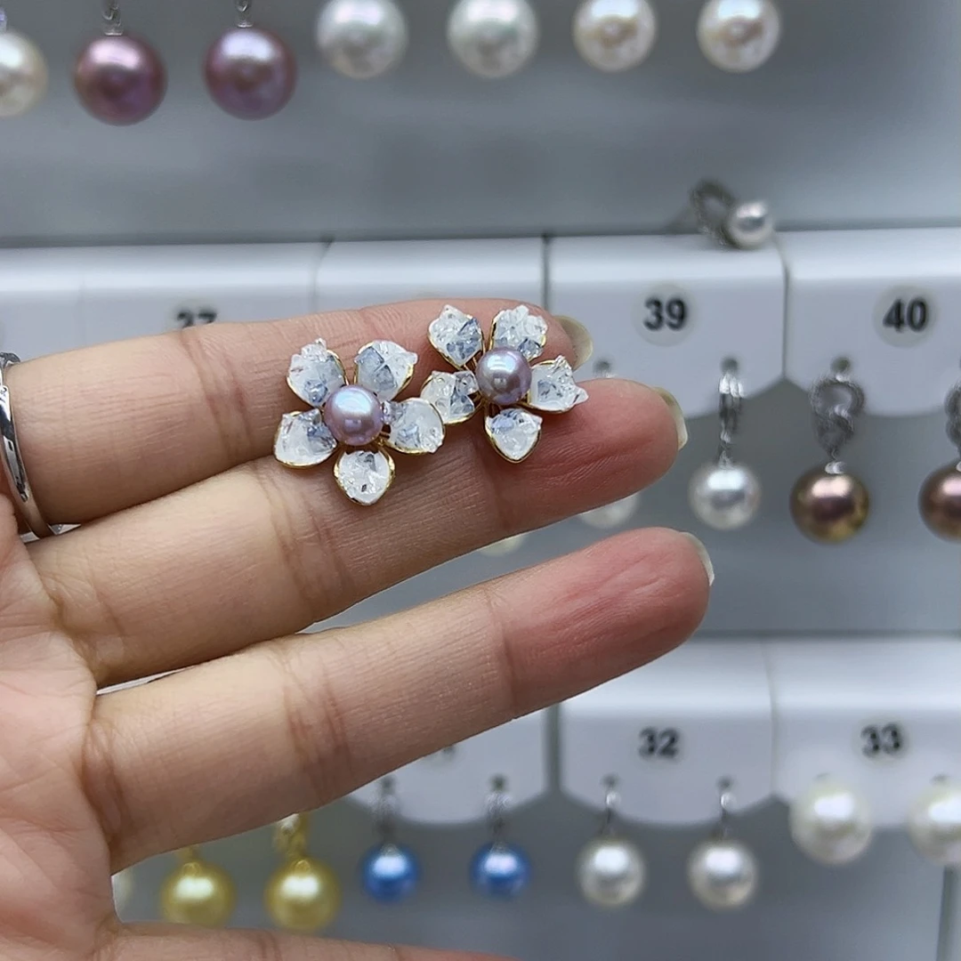 银S925镶嵌耳饰淡水珍珠