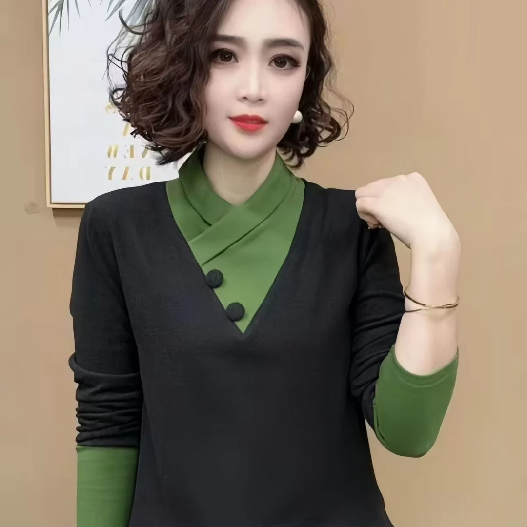 2025新款秋冬季假两件德绒半高领长袖保暖女士打底衫衫妈妈上衣女