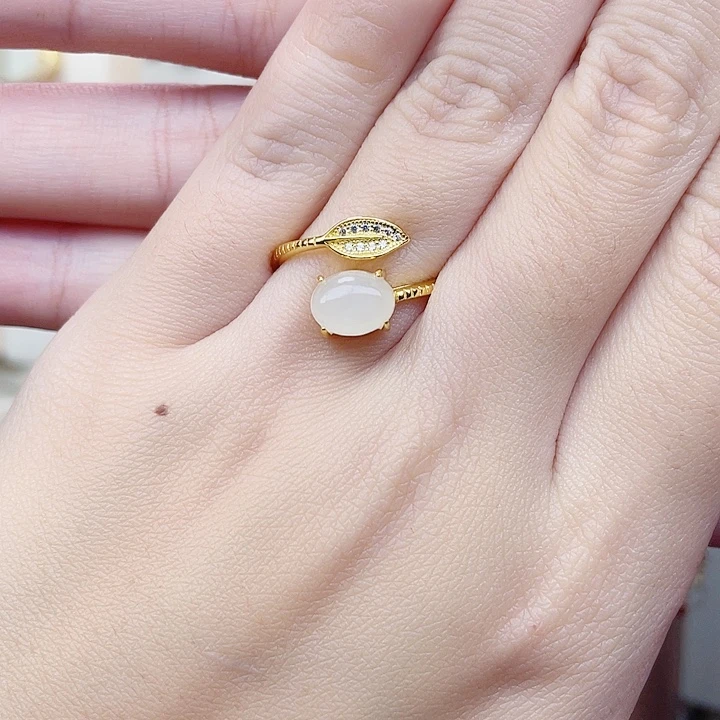 和田玉银S925镀金镶嵌戒指