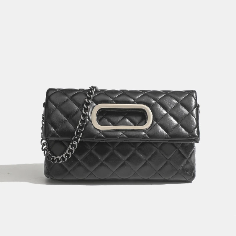 简约通勤女包菱格绣线包包2025秋季新款流行折叠斜挎包单肩腋下包