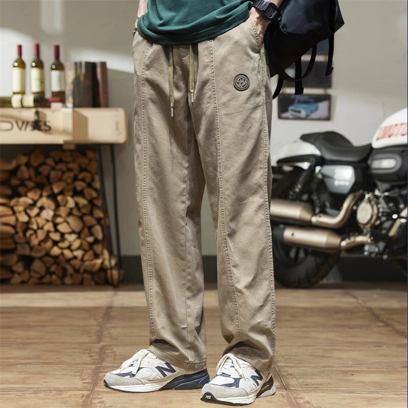 爆款拼接设计感工装休闲裤男春秋新款潮牌垂感直筒裤宽松大码长裤