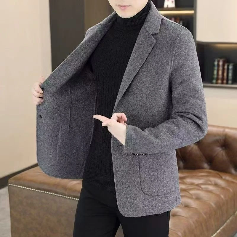 F 200-399 男西服西装男士春秋休闲双面毛呢中长款修身