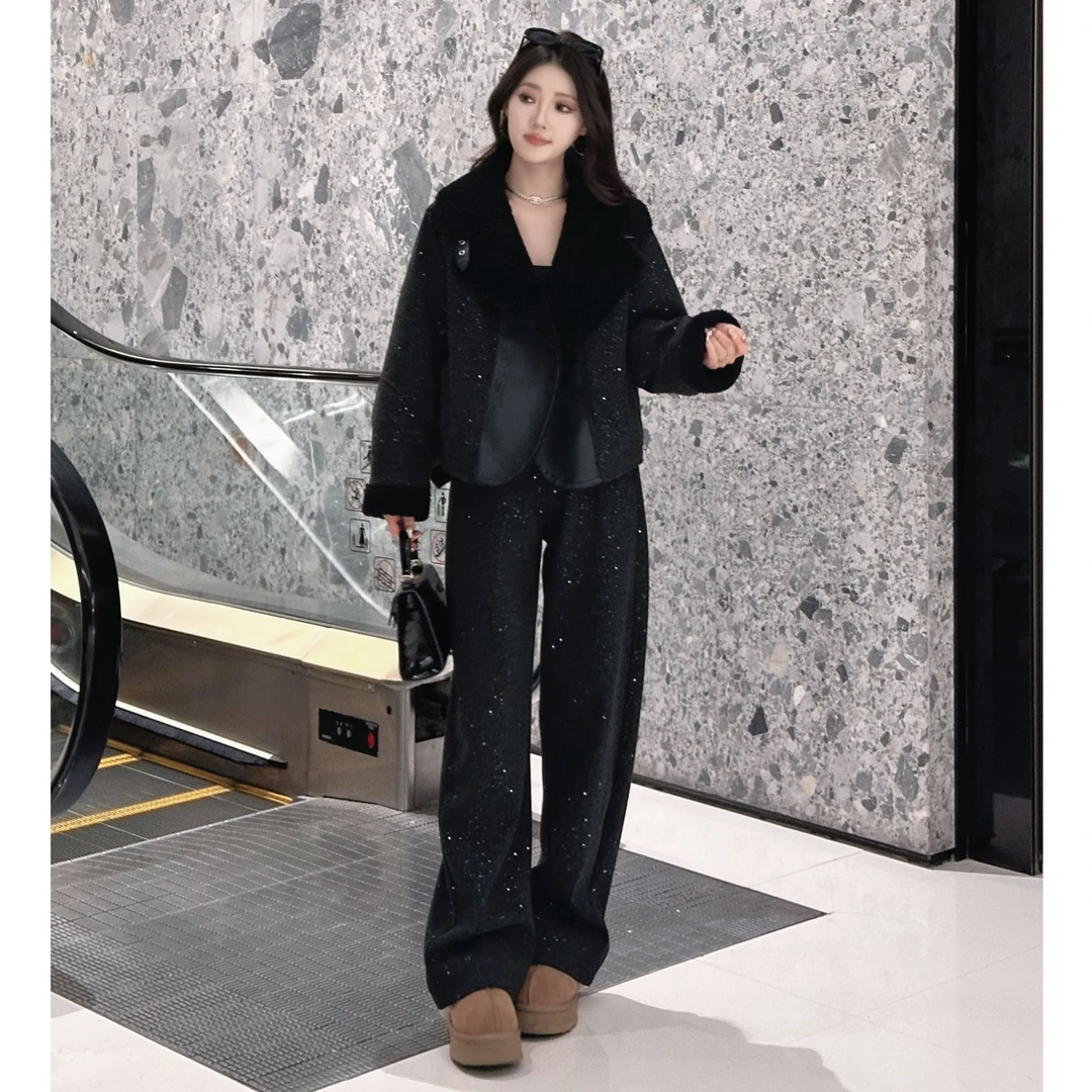 2024冬季保暖宽松休闲韩版大翻领时尚一粒扣羽绒服百搭套装气质