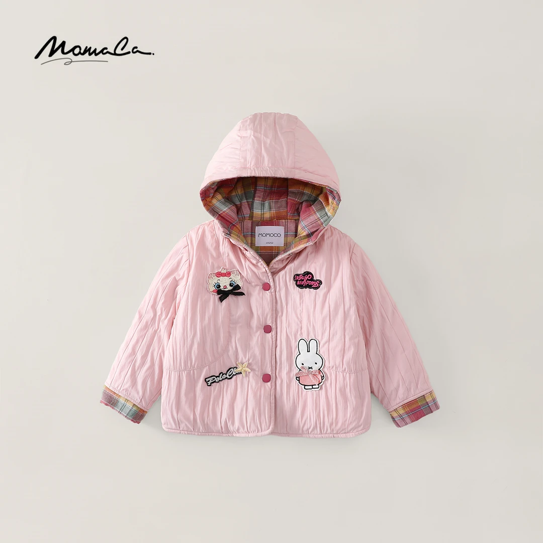 MOMOCO冬季2025新款女童洋气加厚刺绣格子棉服外套77830107022