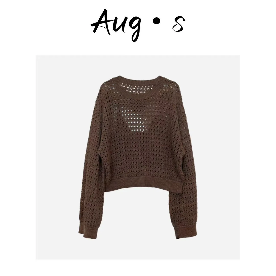 八月【镂空长袖上衣】时尚小众设计镂空套头长袖上衣YL-AW6414