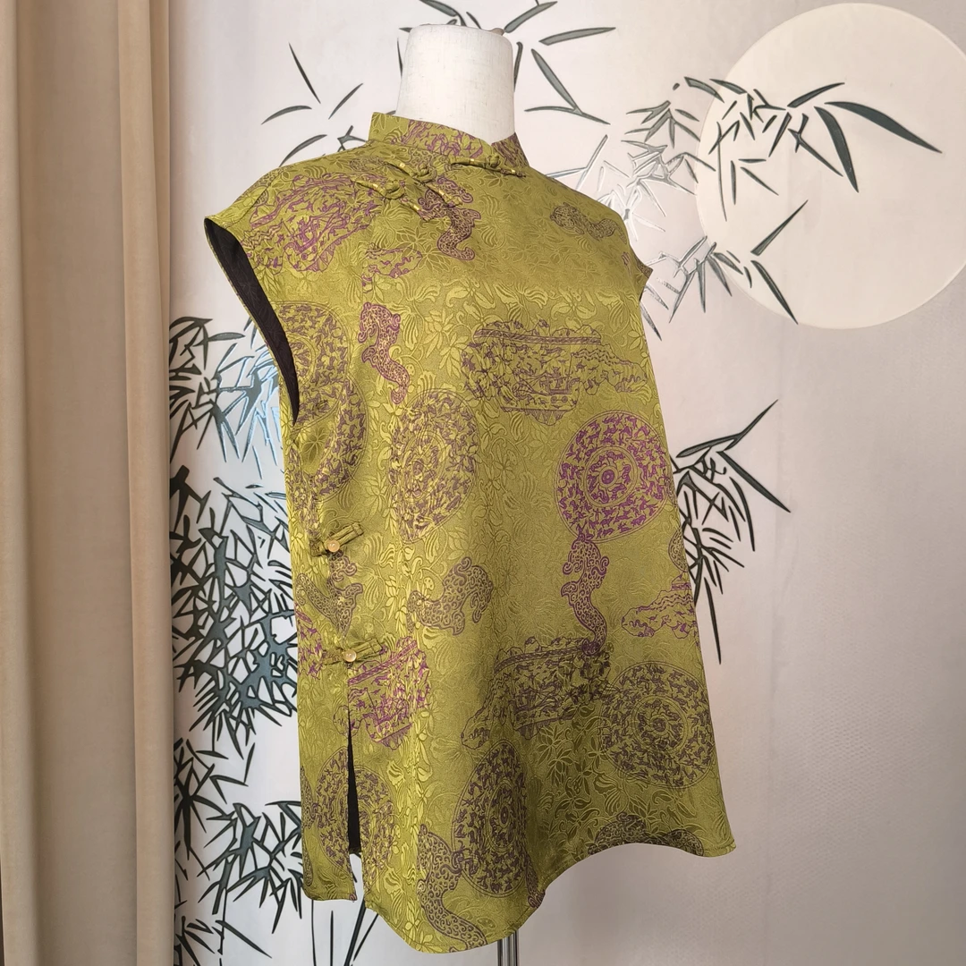 【婷慕】100%桑蚕丝红云纱香云纱满萝花萝提花气质飞袖显瘦旗袍套衫