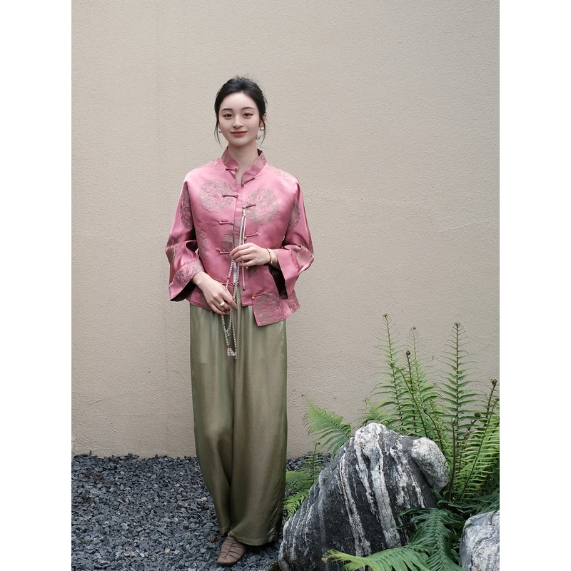 盛唐婧桑蚕丝时尚百搭直筒裤-浅绿色