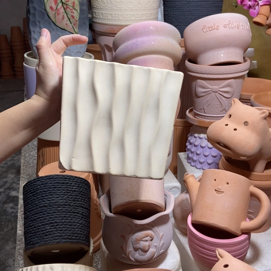 16×14白陶波浪方盆 粗陶1个