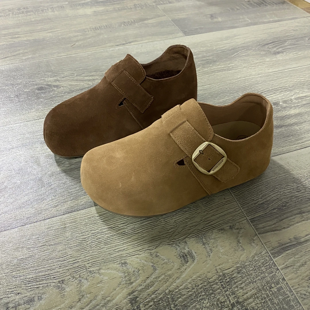 复古内增厚底勃肯鞋舒适真皮软底轻便魔术贴圆头休闲鞋 2027