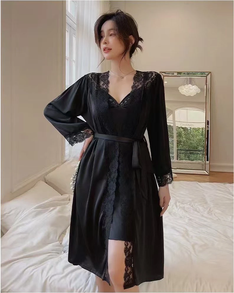 春夏新品两件套家居服蕾丝网红时尚轻奢性感长袖薄款女士