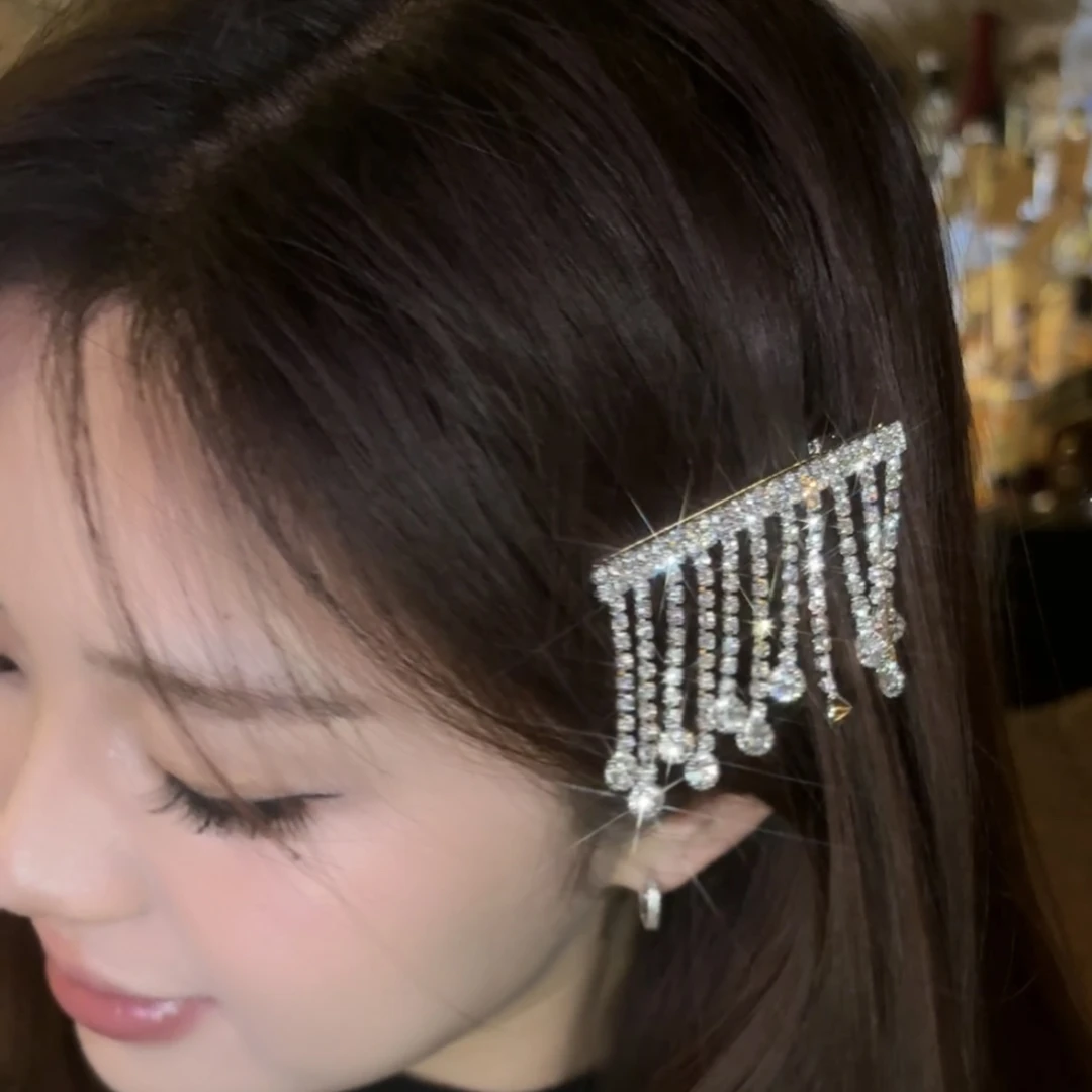 琵琶精同款！韩版新款水钻流苏发夹前额侧边夹刘海一字鸭嘴夹