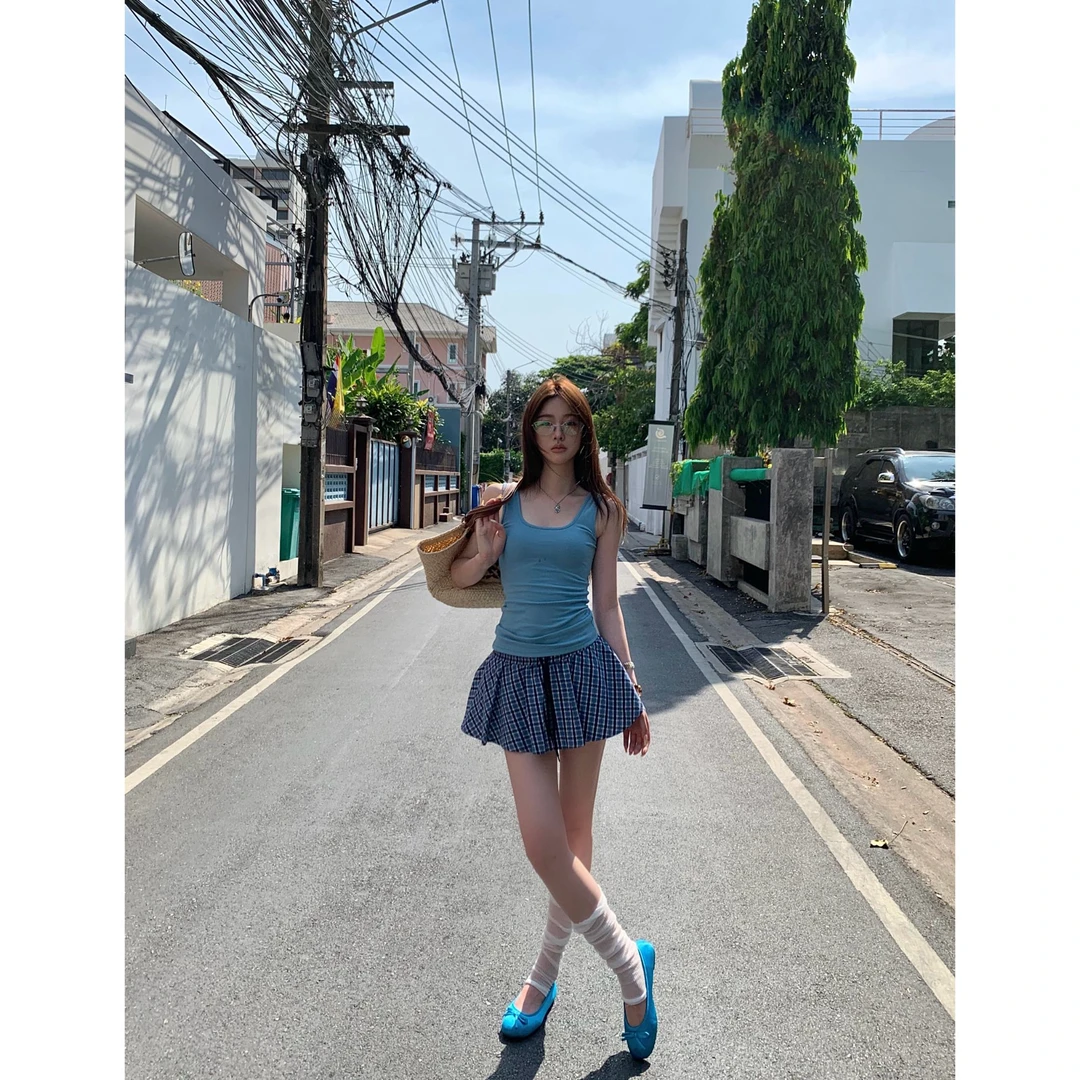 WSMY格子半身裙裤通勤休闲风静奢风设计感百搭辣妹格子短裤裙子