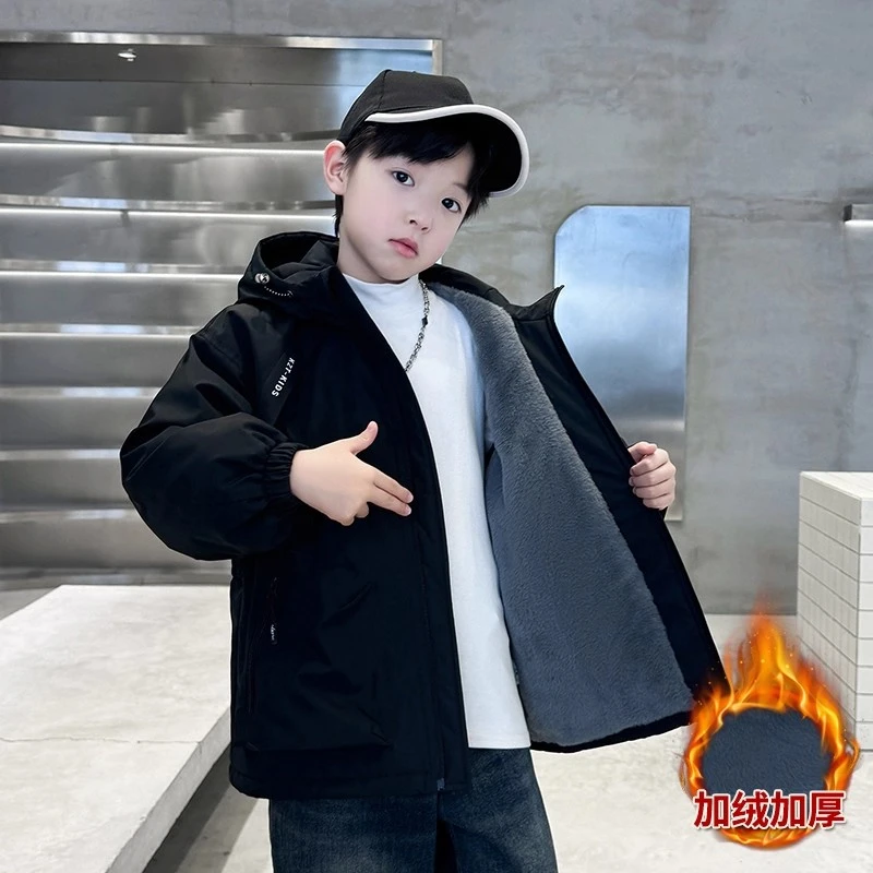 儿童装男童外套秋冬装2025新款中大童男孩加绒加厚棉服冬款洋气潮
