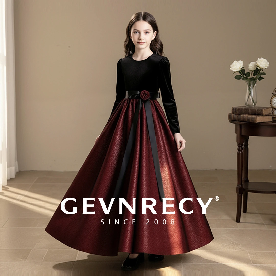 儿童礼服秋冬高端黑色长袖绒面女童公主裙小女孩小提琴钢琴演出服