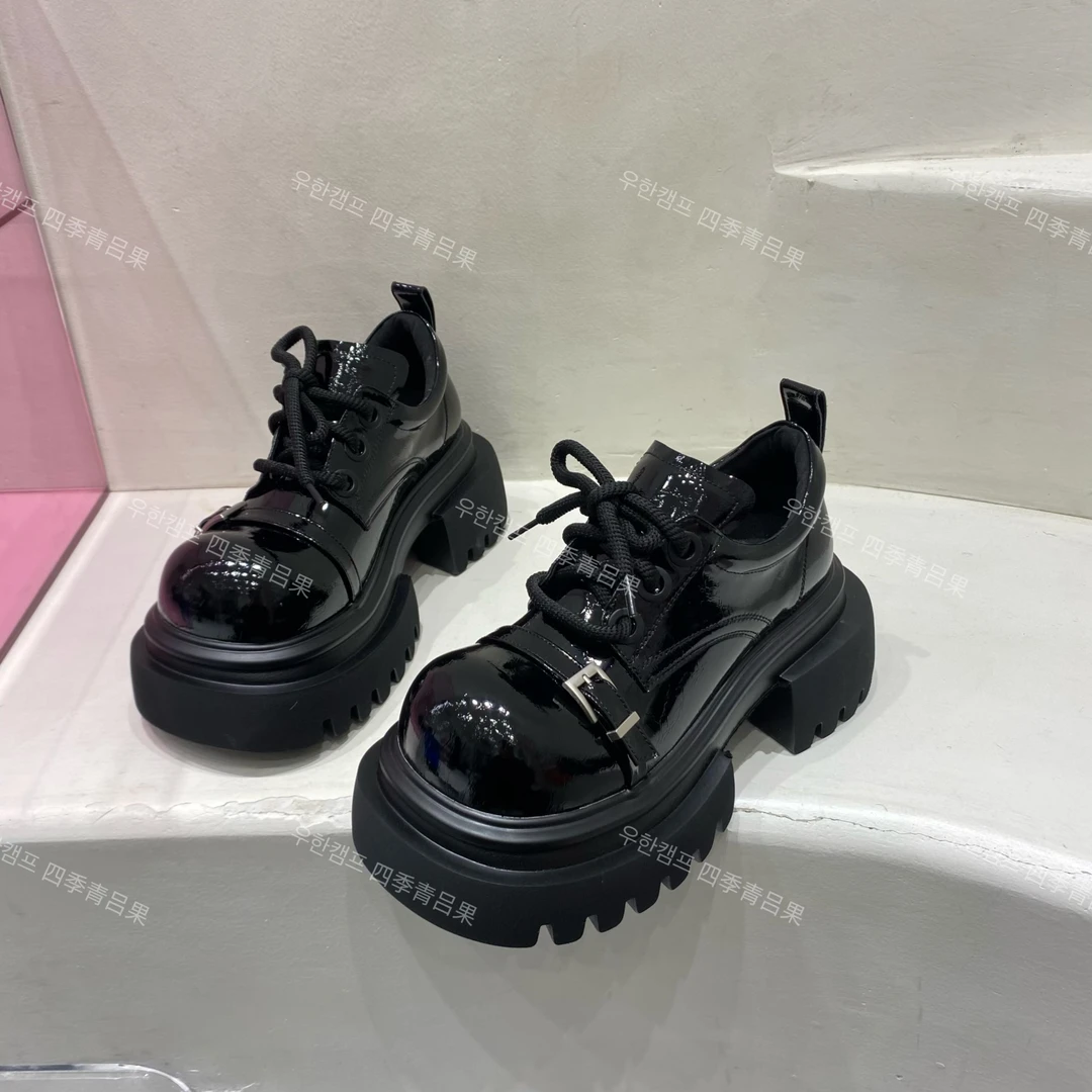 小方扣厚底大头乐福鞋新款英伦风2025春漆皮软面百搭小皮鞋潮