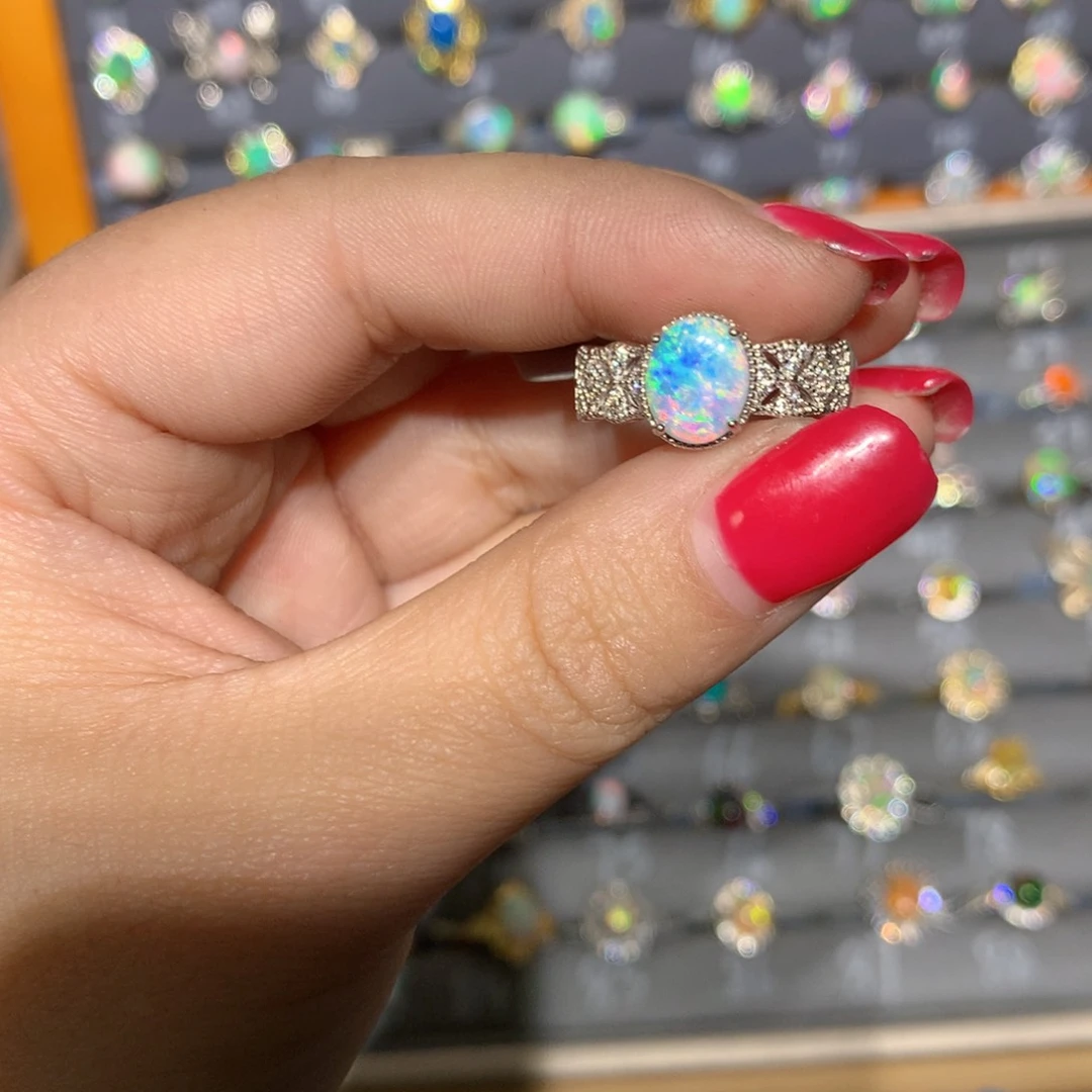 银S925镶嵌欧泊澳洲欧泊戒指l