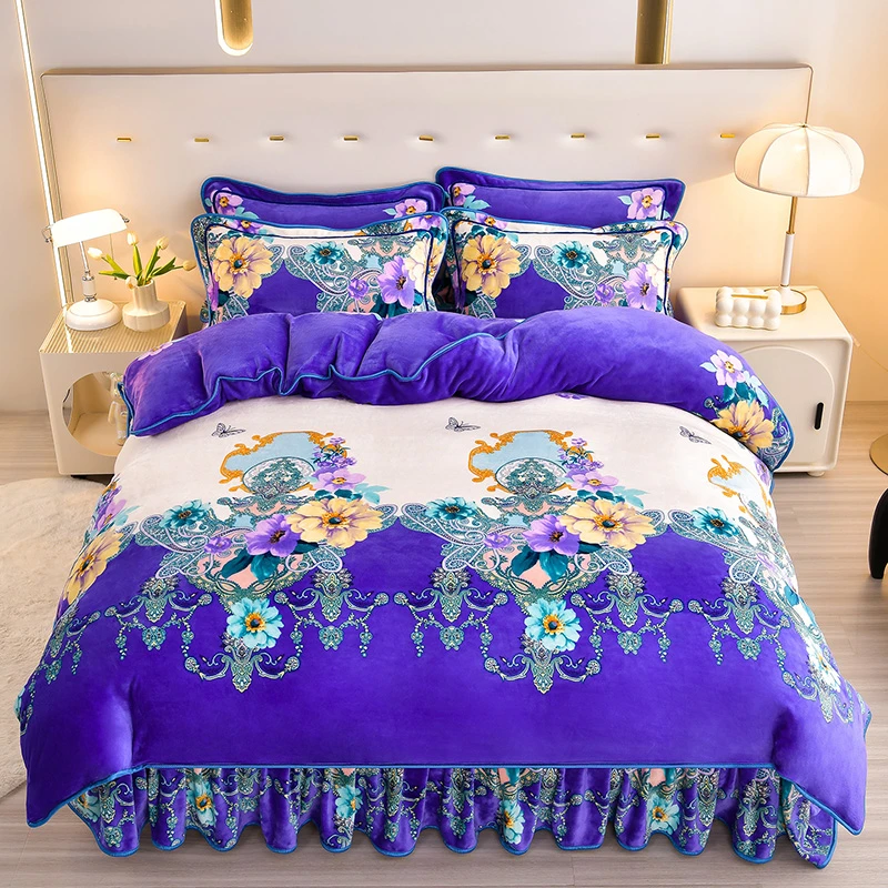 新款牛奶绒四件套秋冬季加厚保暖双面加绒双人床上用品床单被套