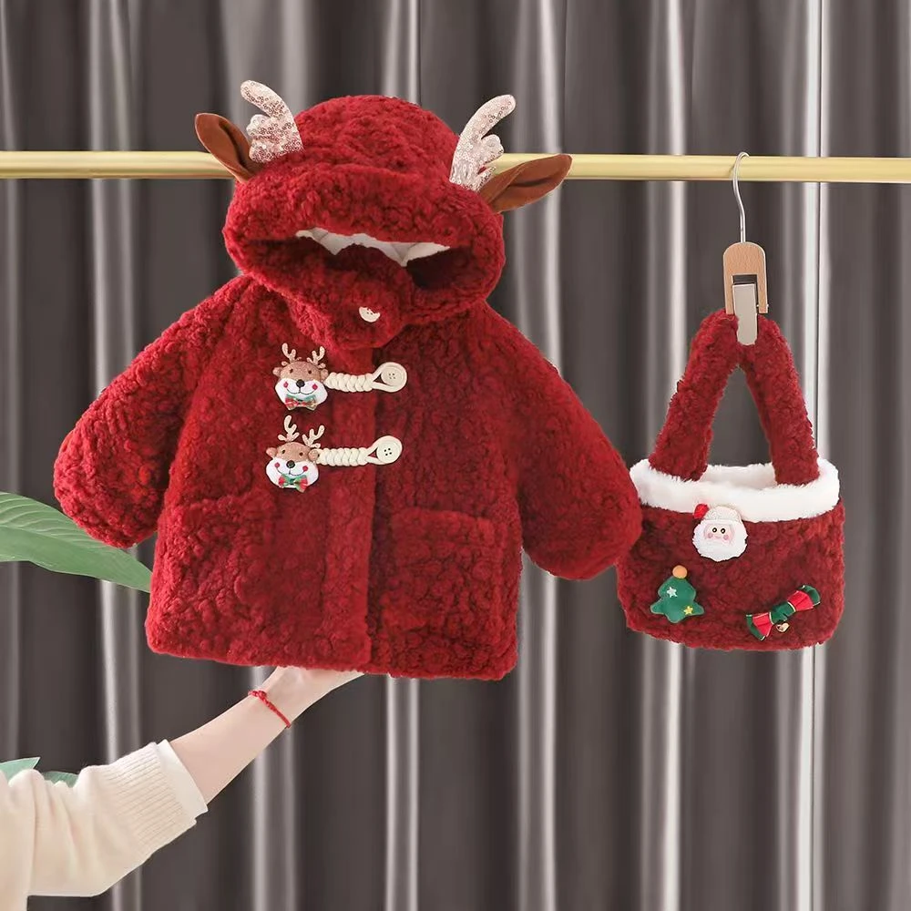 儿童时尚毛毛衣2025秋季红色外套女童红色喜庆上衣洋气宝宝韩版