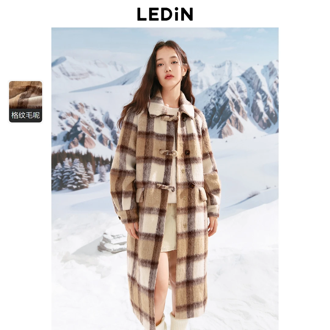 乐町长款格纹大衣