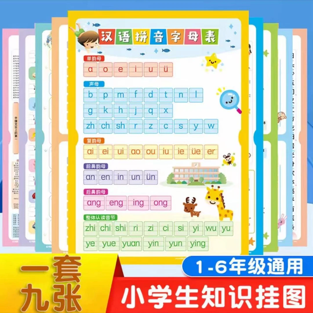 【全套9张】高清儿童学习图全套用胶带拼音字母乘除加减口诀表