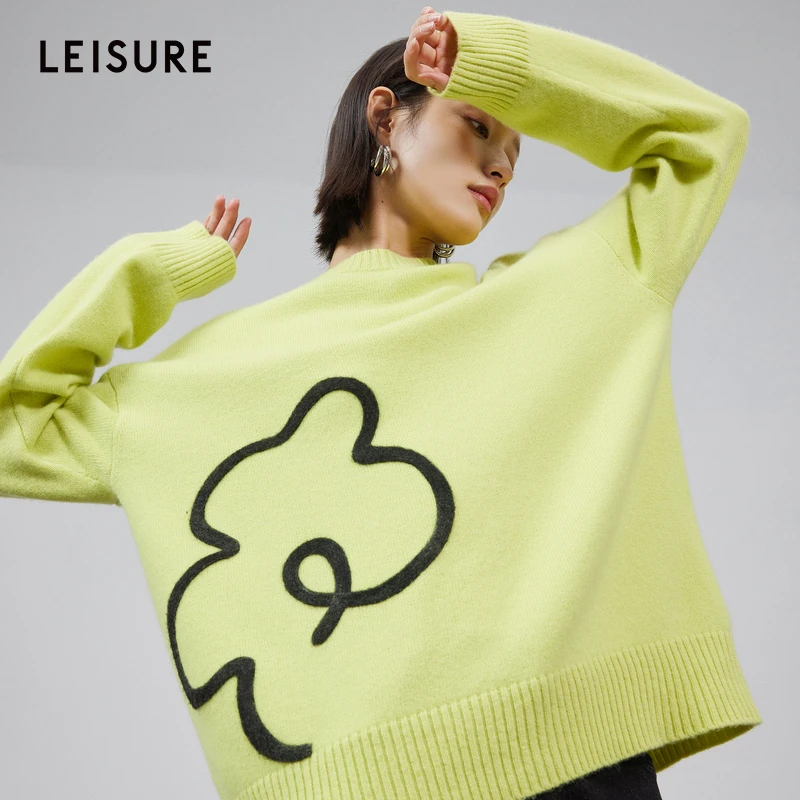 籽言专属LEISURE/三彩·丽雪花植绒图案简洁大方毛衫0231