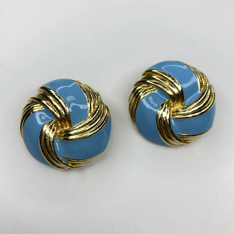 合金耳饰 天蓝色珐琅圆盘耳环2-19【2061216-026】