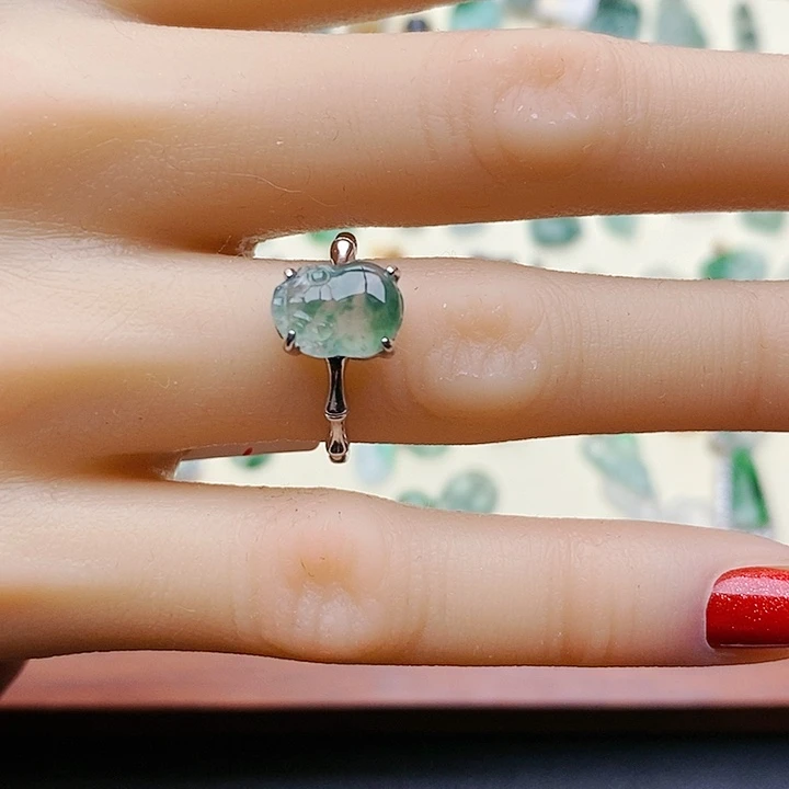 翡翠戒指银S925镶嵌空*菜戒指