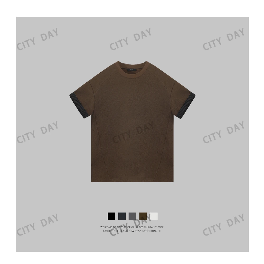 CityDay【楠哥】现货液氨莱赛尔 格纹提花凉感极简短袖T恤 8333