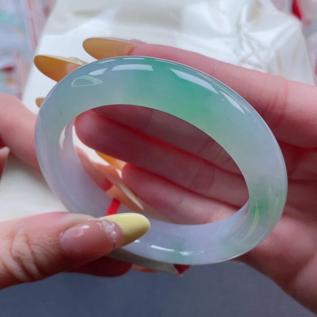 未镶嵌手镯翡翠53.3冰紫飘金丝绿 水润清透 中万天花板27