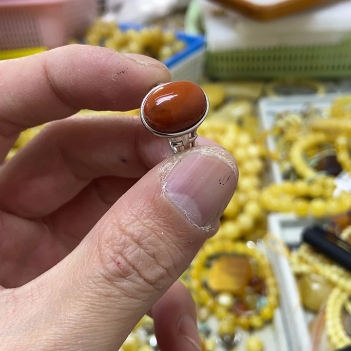 南红玛瑙银S925镶嵌戒指戒指