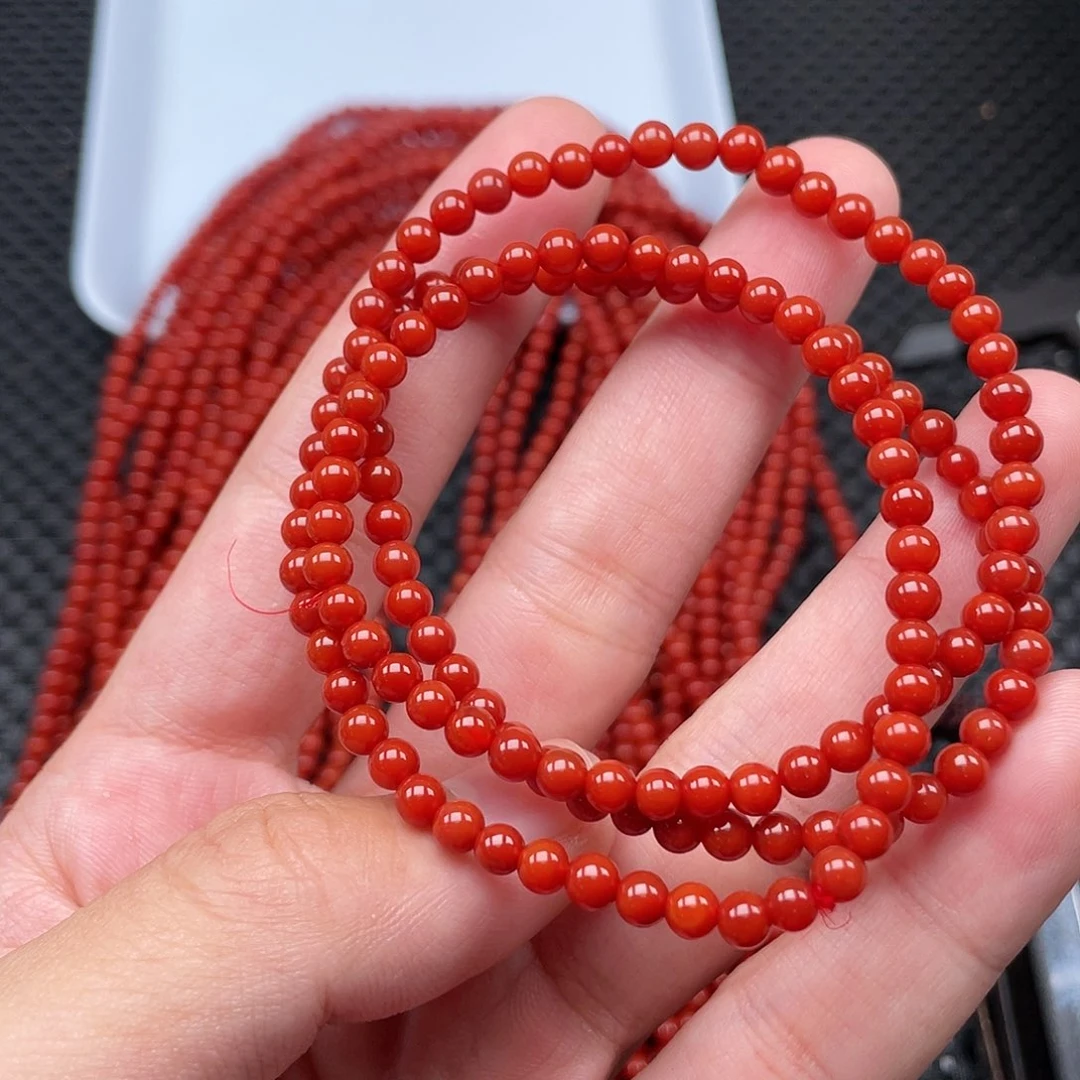 南红玛瑙4mm柿子红圆珠三圈未镶嵌