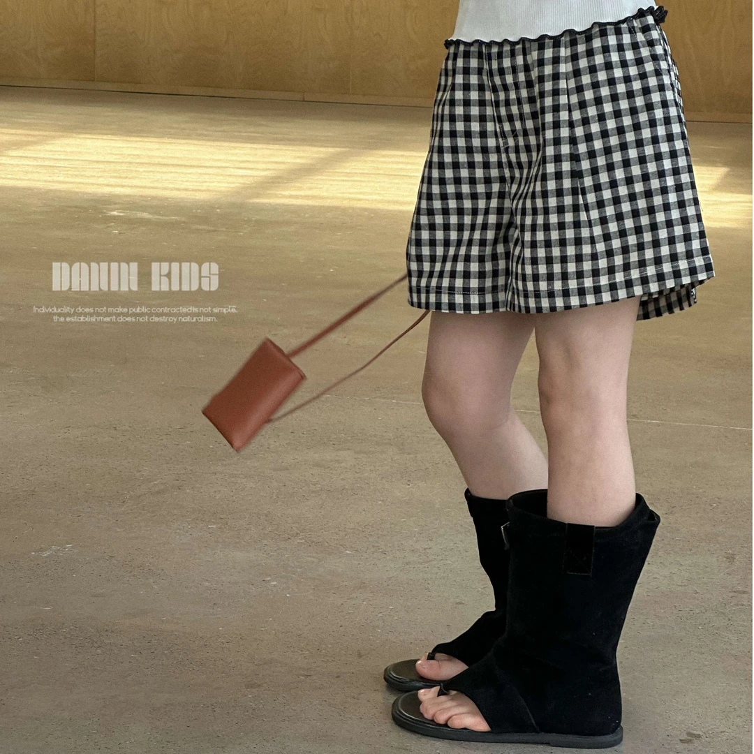 【嗒囜】女童25夏季新款休闲百搭格子短裤设计感小众宽松版舒适短裤