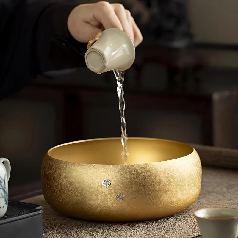 纯黄铜高端大号茶洗缸建水水盂茶渣缸家用桌面废水缸泡茶茶具器具