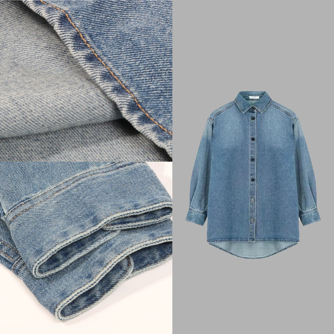 凯特丝蓓062#复古做旧宽松廓形中长款男友风牛仔衬衫外套上衣