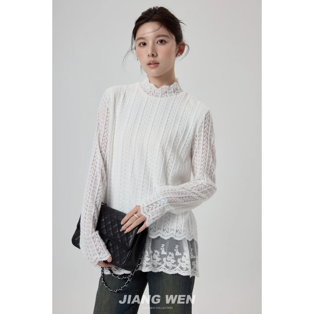 UKILAU【墨丽丝】慵懒松弛感万能叠穿蕾丝软糯打底衫