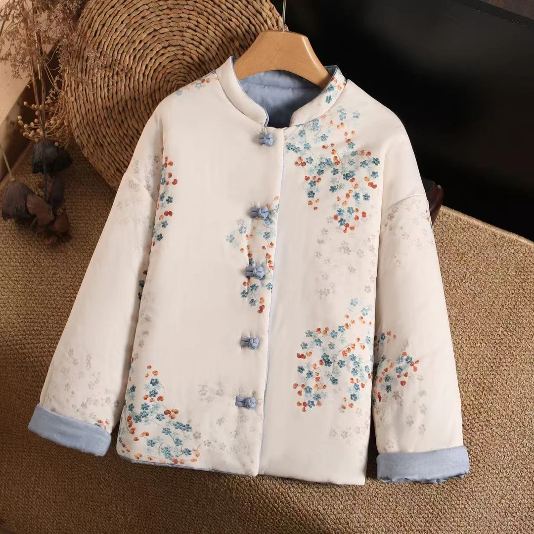 780-3新品高货显瘦洋气气质复古文艺风提花棉麻汉服棉衣
